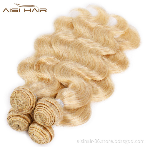 Aisi Hair Wholesale Blonde 613  Body Wave Human Hair Weave  Brazilian Human Hair 613 Bundles with Closure
